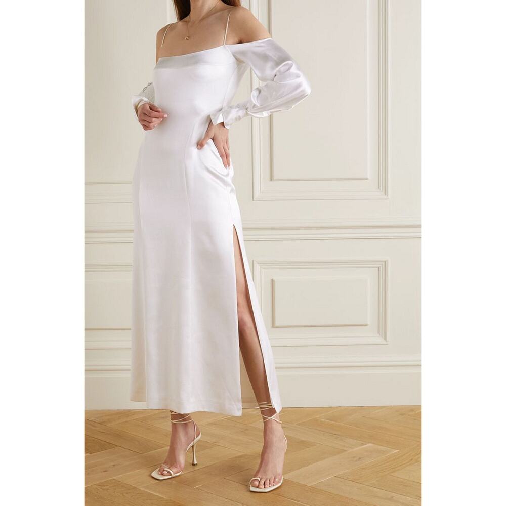 Galvan London NWT Ivory Silk Valencia Cold Shoulder Midi‎ Dress Size 8